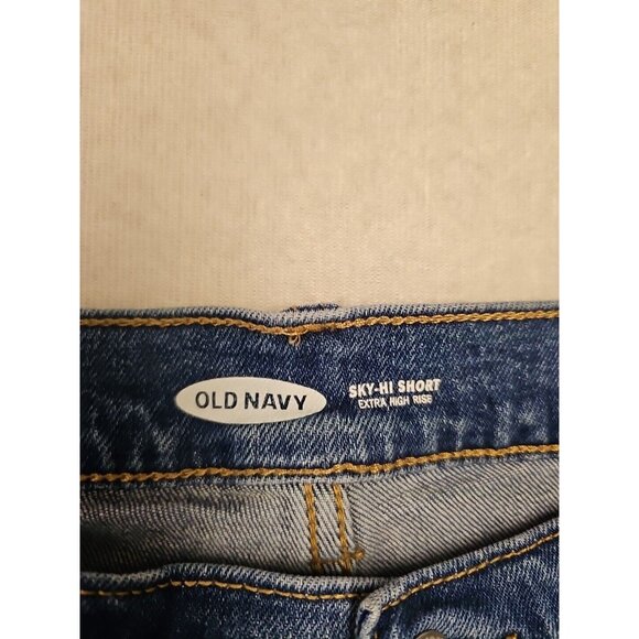 Old Navy Shorts Womens 14 Sky Hi Extra High Rise Distressed Button Fly Denim - Picture 2 of 7